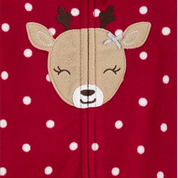 Child of Mine Red Polka Dot Reindeer Footie One Piece - Picture 4 of 5